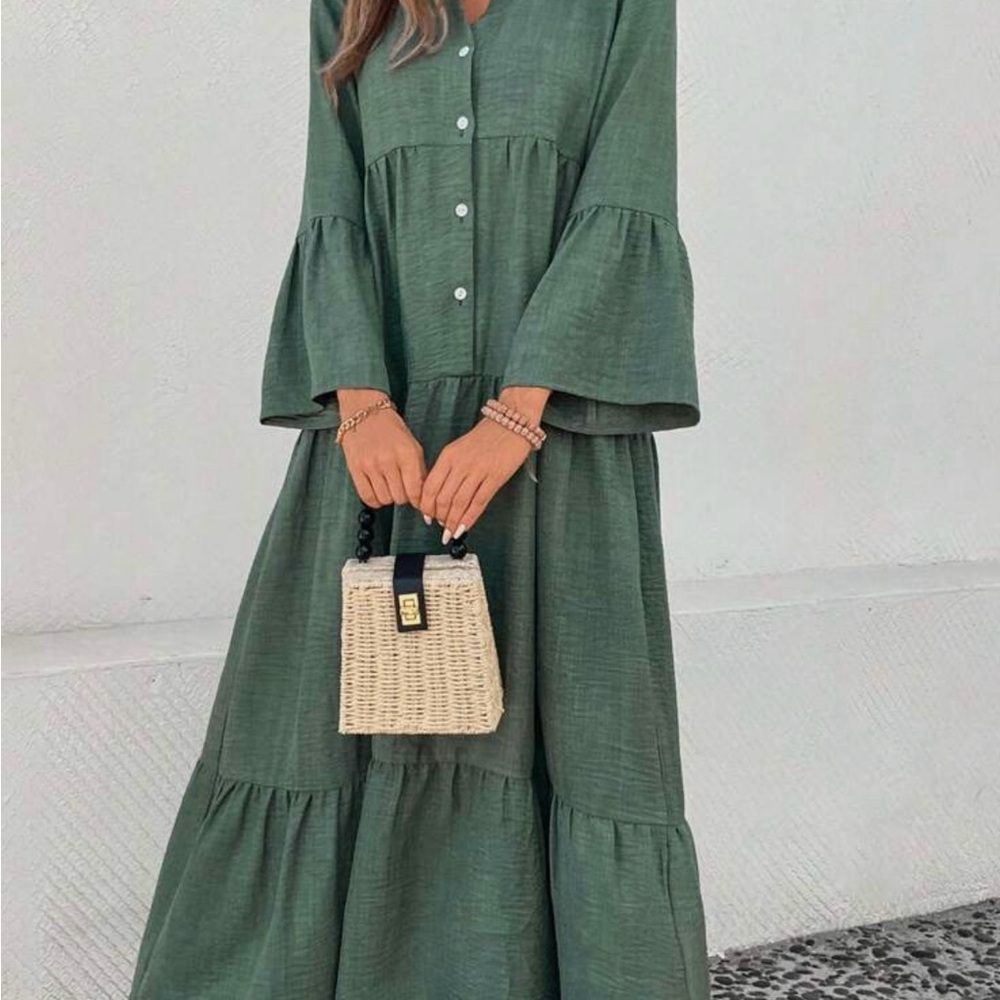 SHEIN Forest Green Long Sleeve Dress
